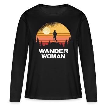 Wanderwoman Wandern Trekking Berge Natur - Frauen Premium Bio Langarmshirt - Schwarz - Vorne - Julia (174cm)
