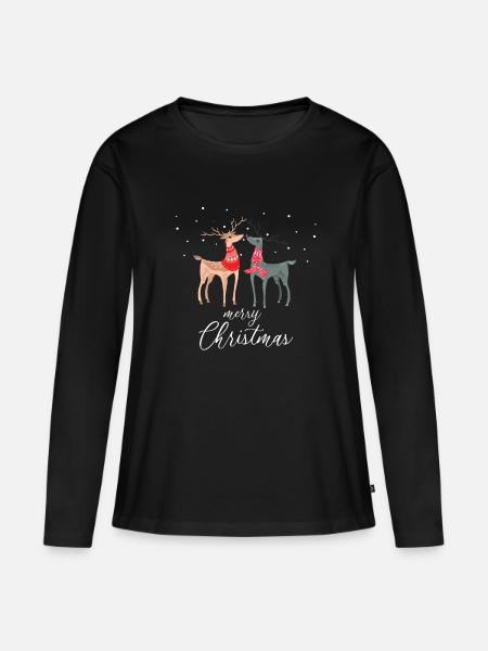 merry christmas rentiere - Frauen Premium Bio Langarmshirt - Schwarz