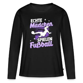 Echte Mädchen Spielen Fußball Fußballerin Geschenk - Frauen Premium Bio Langarmshirt - Schwarz - Vorne - Julia (174cm)