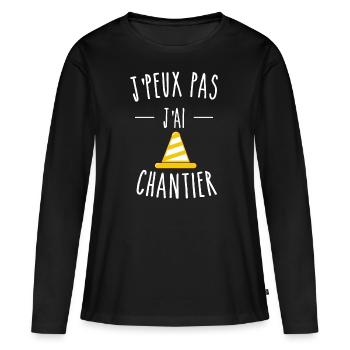 J'PEUX PAS J'AI CHANTIER - PLOT DE CHANTIER - T-shirt manches longues Premium bio Femme - noir - Devant - Julia (174cm)