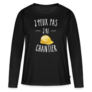 J'PEUX PAS J'AI CHANTIER - CASQUE DE CHANTIER - T-shirt manches longues Premium bio Femme - noir - Devant - Julia (174cm)