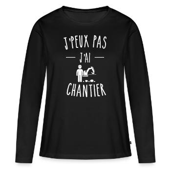 J'PEUX PAS J'AI CHANTIER - GRUE DE CHANTIER - T-shirt manches longues Premium bio Femme - noir - Devant - Julia (174cm)