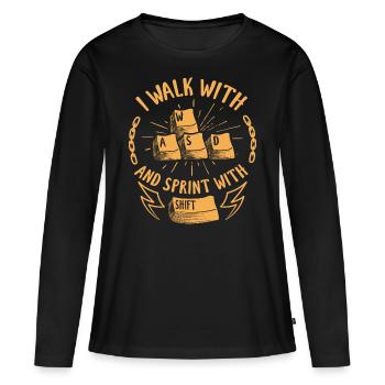 Cadeau d'anniversaire de jeux de jeu WASD - T-shirt manches longues Premium bio Femme - noir - Devant - Julia (174cm)