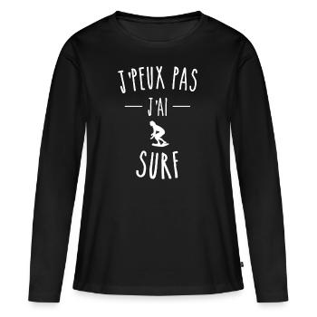 J'PEUX PAS J'AI SURF - SURFEUSE - HUMOUR - T-shirt manches longues Premium bio Femme - noir - Devant - Julia (174cm)