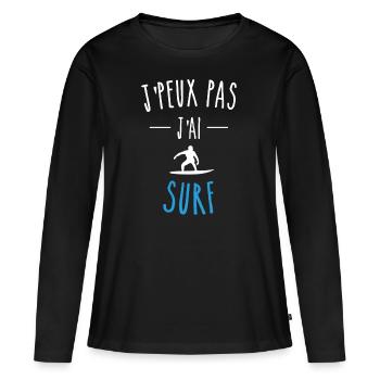J'PEUX PAS J'AI SURF - BLEU - SURFEUR - HUMOUR - T-shirt manches longues Premium bio Femme - noir - Devant - Julia (174cm)