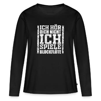 Blockflöte Musikinstrument Musiklehrer Musikschule - Frauen Premium Bio Langarmshirt - Schwarz - Vorne - Julia (174cm)