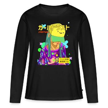 Anime fille streetware - T-shirt manches longues Premium bio Femme - noir - Devant - Julia (174cm)