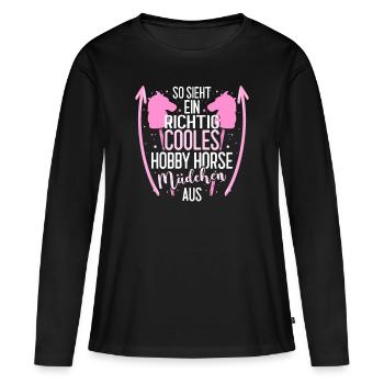 Hobby Horse Mädchen Hobbyhorsing Pferd Geschenk - Frauen Premium Bio Langarmshirt - Schwarz - Vorne - Julia (174cm)