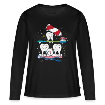 Dentiste dentiste Dentistes Brossez les dents Dentifrice - T-shirt manches longues Premium bio Femme - noir - Devant - Julia (174cm)
