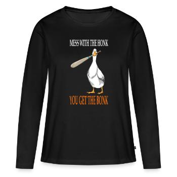 Mess with the Honk d’oie Gamer gigot en bois - T-shirt manches longues Premium bio Femme - noir - Devant - Julia (174cm)