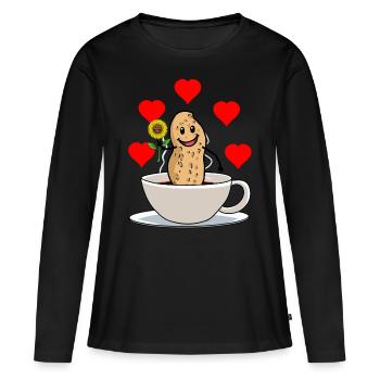 Bonjour tasse de café aux arachides petit déjeuner fleur - T-shirt manches longues Premium bio Femme - noir - Devant - Julia (174cm)