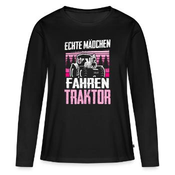 Echte Mädchen Fahren Traktor Trecker Geschenk - Frauen Premium Bio Langarmshirt - Schwarz - Vorne - Julia (174cm)