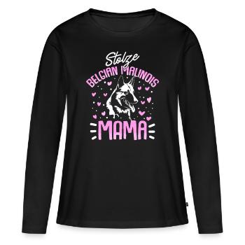 Stolze Belgian Malinois Mama Hunde Geschenk - Frauen Premium Bio Langarmshirt - Schwarz - Vorne - Julia (174cm)