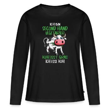 Ich bin second Hand Vegetarier Kuh Design Spruch - Frauen Premium Bio Langarmshirt - Schwarz - Vorne - Julia (174cm)
