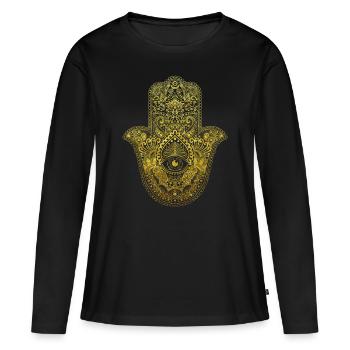 Glücksbringer Talisman Hamsa Hand Mandala Geschenk - Frauen Premium Bio Langarmshirt - Schwarz - Vorne - Julia (174cm)