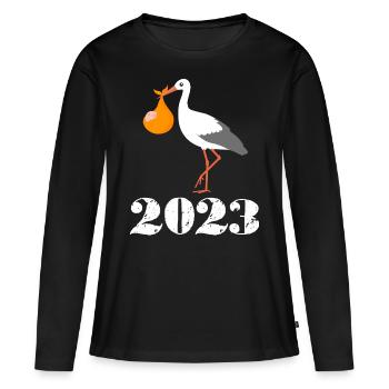 Baby is coming in 2023, Stork 2023 - Women's Premium Organic Long Sleeve Shirt - black - Front - Julia (174cm)