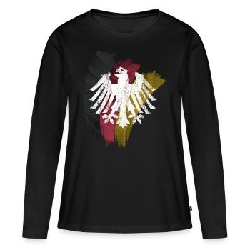 DEUTSCHER ADLER MIT DEUTSCHLAND FLAGGE VINTAGE - Frauen Premium Bio Langarmshirt - Schwarz - Vorne - Julia (174cm)