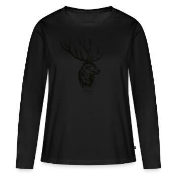 Hirsch - Frauen Premium Bio Langarmshirt - Schwarz - Vorne - Julia (174cm)