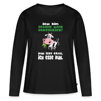 Ich bin second Hand Anti Vegetarier Kühe BBQ Steak - Frauen Premium Bio Langarmshirt - Schwarz - Vorne - Julia (174cm)