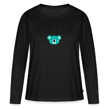 "Project Manager Koalafied | Project Manager" - Frauen Premium Bio Langarmshirt - Schwarz - Vorne - Julia (174cm)