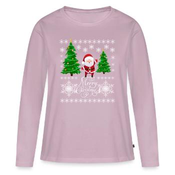 Père Noël-Vilain Noël Flocons de neige - T-shirt manches longues Premium bio Femme - rose poudré - Devant - Julia (174cm)