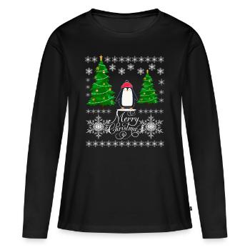Pinguin-Weihnachten - Frauen Premium Bio Langarmshirt - Schwarz - Vorne - Julia (174cm)