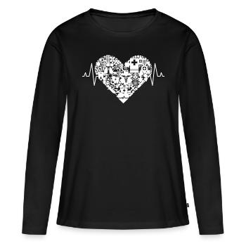 Service de secours cardiaque paramédical Heartbeat ECG Heart - T-shirt manches longues Premium bio Femme - noir - Devant - Julia (174cm)