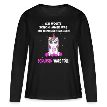 Schon immer was mit Menschen machen - Einhorn - Frauen Premium Bio Langarmshirt - Schwarz - Vorne - Julia (174cm)