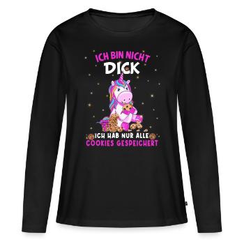 Ich bin nicht dick ich hab nur alle Cookie Einhorn - Frauen Premium Bio Langarmshirt - Schwarz - Vorne - Julia (174cm)