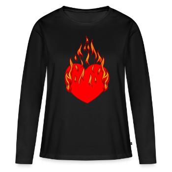 Coeur, Feu, Flamme, Enfer, Amour, Amour, Relation, - T-shirt manches longues Premium bio Femme - noir - Devant - Julia (174cm)