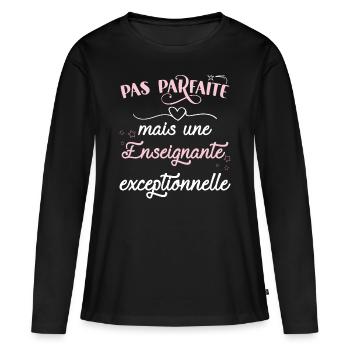 Enseignante humour professeure, école, idée cadeau - T-shirt manches longues Premium bio Femme - noir - Devant - Julia (174cm)