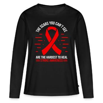 Stroke Survivor Stroke Warrior Red Stroke Ribbon - Women's Premium Organic Long Sleeve Shirt - black - Front - Julia (174cm)