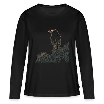 Oiseau Forêt Arbre Oiseau Motif Nature Animal Motif - T-shirt manches longues Premium bio Femme - noir - Devant - Julia (174cm)