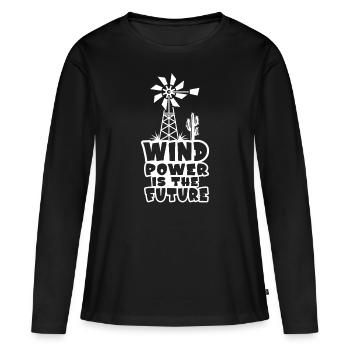 L’énergie éolienne est l’avenir L’énergie éolienne L’énergie éolienne - T-shirt manches longues Premium bio Femme - noir - Devant - Julia (174cm)