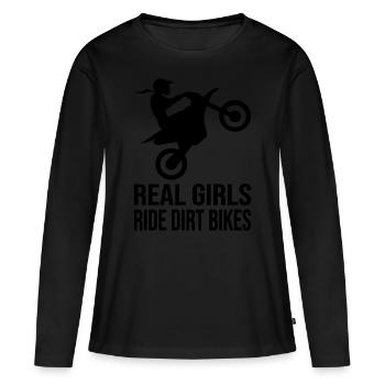 Girls Ride Dirt Bikes Motocross Wheelie Biker-Girl - Women's Premium Organic Long Sleeve Shirt - black - Front - Julia (174cm)