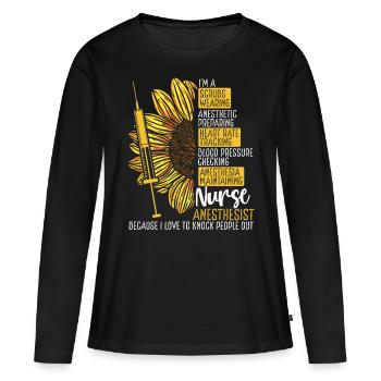 CRNA for Nurse Anesthesist Essential Badge Buddy - Frauen Premium Bio Langarmshirt - Schwarz - Vorne - Julia (174cm)