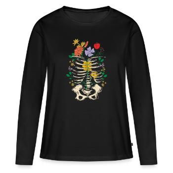 Fleurs squelettes gothiques Esthétique gothique - T-shirt manches longues Premium bio Femme - noir - Devant - Julia (174cm)