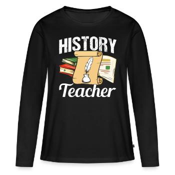 Professeur d’histoire Professeur d’histoire Professeur d’histoire - T-shirt manches longues Premium bio Femme - noir - Devant - Julia (174cm)