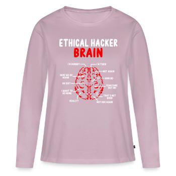 Hacker éthique Cerveau Sécurité en ligne Cyber Hacking - T-shirt manches longues Premium bio Femme - rose poudré - Devant - Julia (174cm)