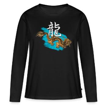 Dragon avec des caractères chinois - T-shirt manches longues Premium bio Femme - noir - Devant - Julia (174cm)