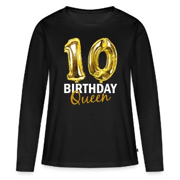 10 Jahre Geburtstag Geschenk Mädchen Ballons Print - Frauen Premium Bio Langarmshirt - Schwarz - Vorne - Julia (174cm)