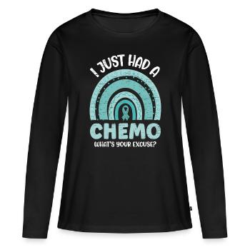 Je viens d’avoir une chimio Quelle est votre excuse - T-shirt manches longues Premium bio Femme - noir - Devant - Julia (174cm)