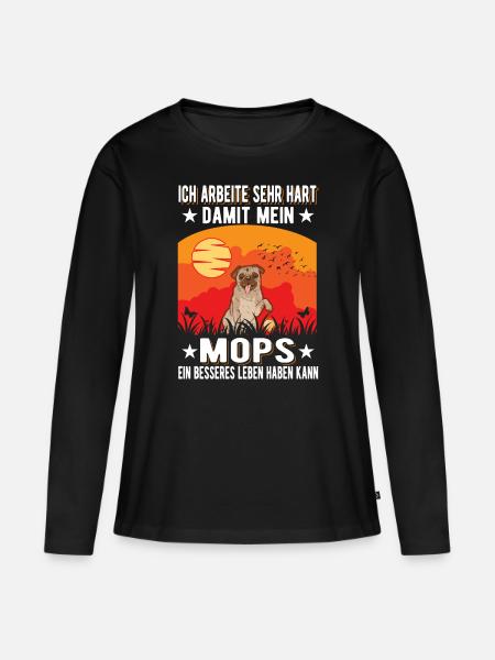 Mops Besseres Leben - Frauen Premium Bio Langarmshirt - Schwarz