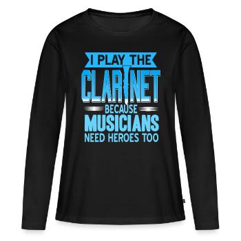 Je joue de la clarinette - T-shirt manches longues Premium bio Femme - noir - Devant - Julia (174cm)
