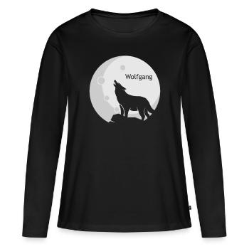 WOLFGANG Nom Wolf Outfit pour le jour du nom avec le nom - T-shirt manches longues Premium bio Femme - noir - Devant - Julia (174cm)