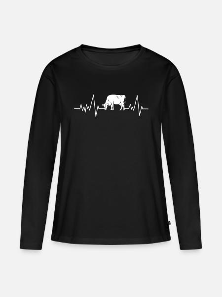 Herzschlag Kuh Puls Bauernhof EKG Geschenk Mann - Premium økologisk langærmet T-shirt til kvinder - sort