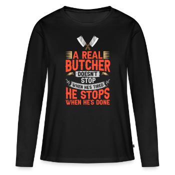 Butcher Meat Cutter Butcher Butcher's Shop - T-shirt manches longues Premium bio Femme - noir - Devant - Julia (174cm)