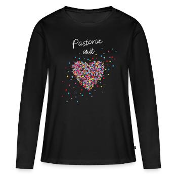Pastorin Mit Herz Predigerin Christin - Frauen Premium Bio Langarmshirt - Schwarz - Vorne - Julia (174cm)