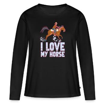 J’adore mon équitation équitation équitation équitation - T-shirt manches longues Premium bio Femme - noir - Devant - Julia (174cm)