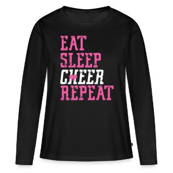 Cheer Cheerleading Eat Sleep Cheer - Frauen Premium Bio Langarmshirt - Schwarz - Vorne - Julia (174cm)